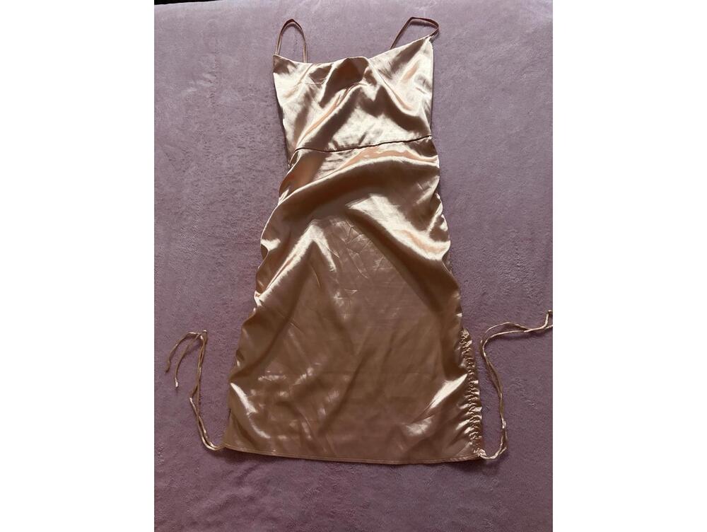 Satin Slip Dress with Adjustable Straps in Apricot - Size M
